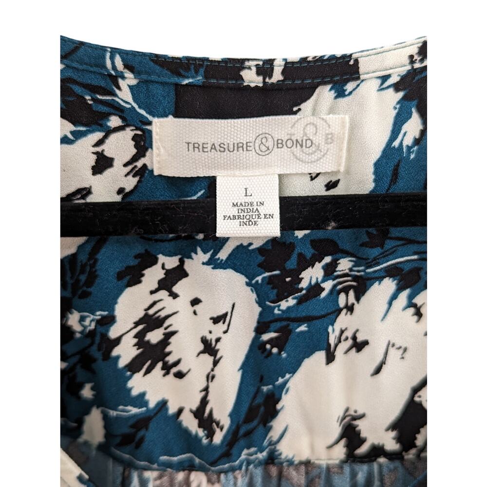 Treasure & Bond Floral Long Sleeve Shift Dress Teal Size Large - Picture 4 of 9